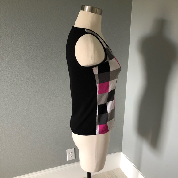 Taifun Collection Sleeveless V-Neck Checkered Knit Sweater Blouse - Picture 6 of 16